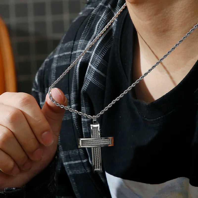 Men's Dubai Crux Chain Prayer Cross Pendant Necklace