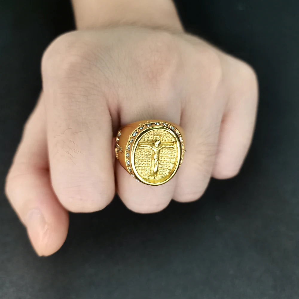 Stainless Steel Jesus Cross Rings For Men Religious Jewelry
