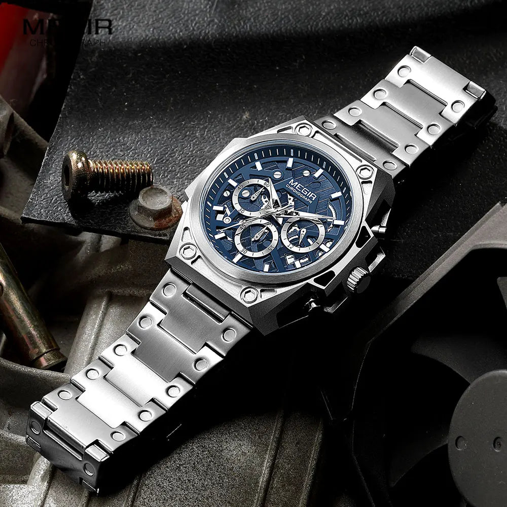 Mens Stainless Steel Dress Wrist Watch Waterproof Chronograph Quartz.