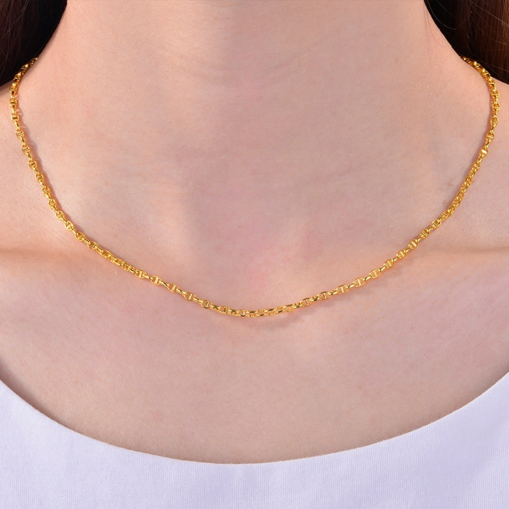 Chain Link Fashion 18K Yellow Gold Chain, Women & Men Stud Necklace.