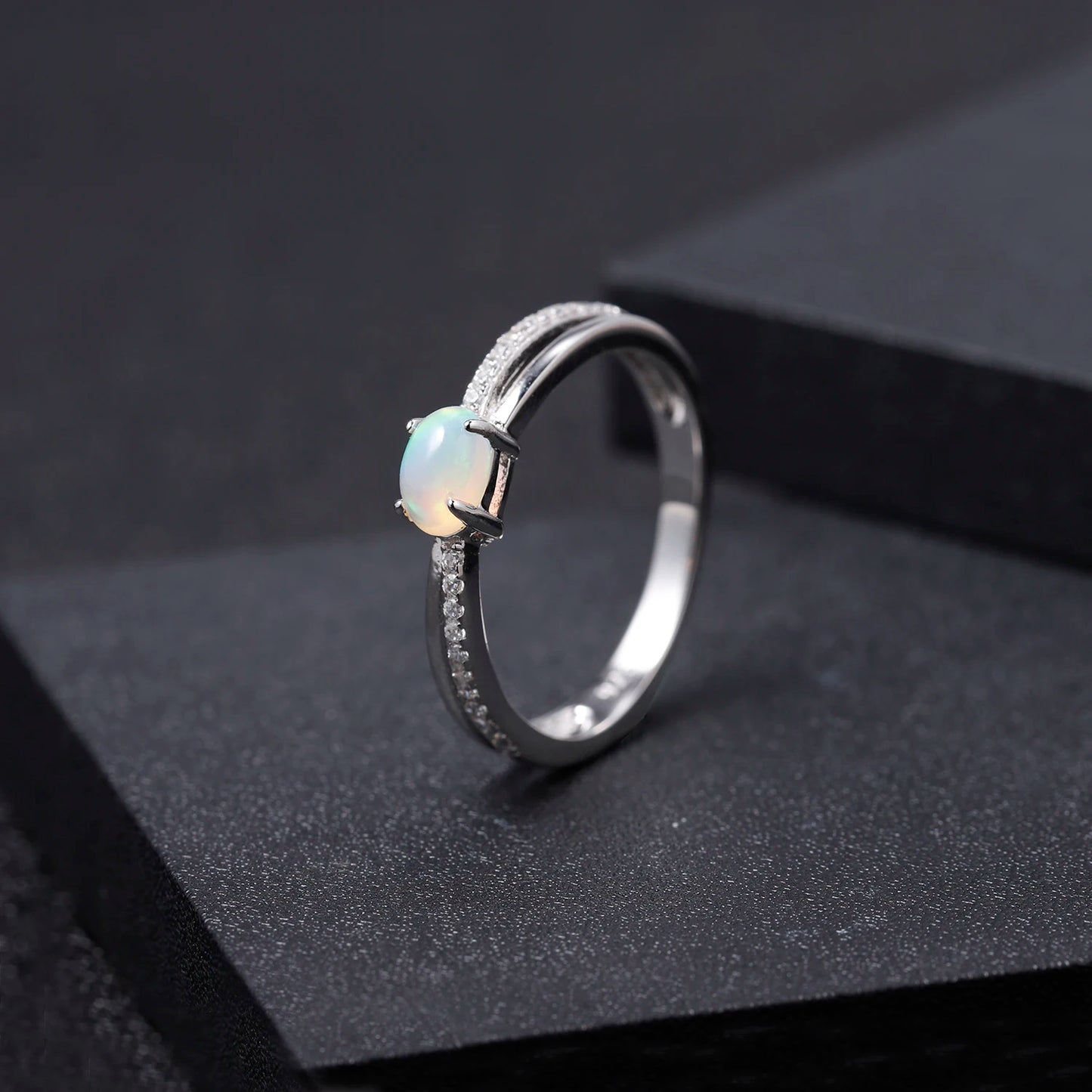 Women Infinity Genuine Oval Topaz Garnet Amethyst Opal Ring