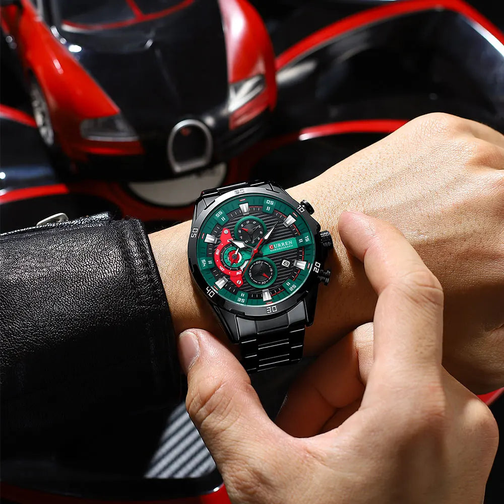 Mens Stainless Steel Luminous Chonograph Sports Watch