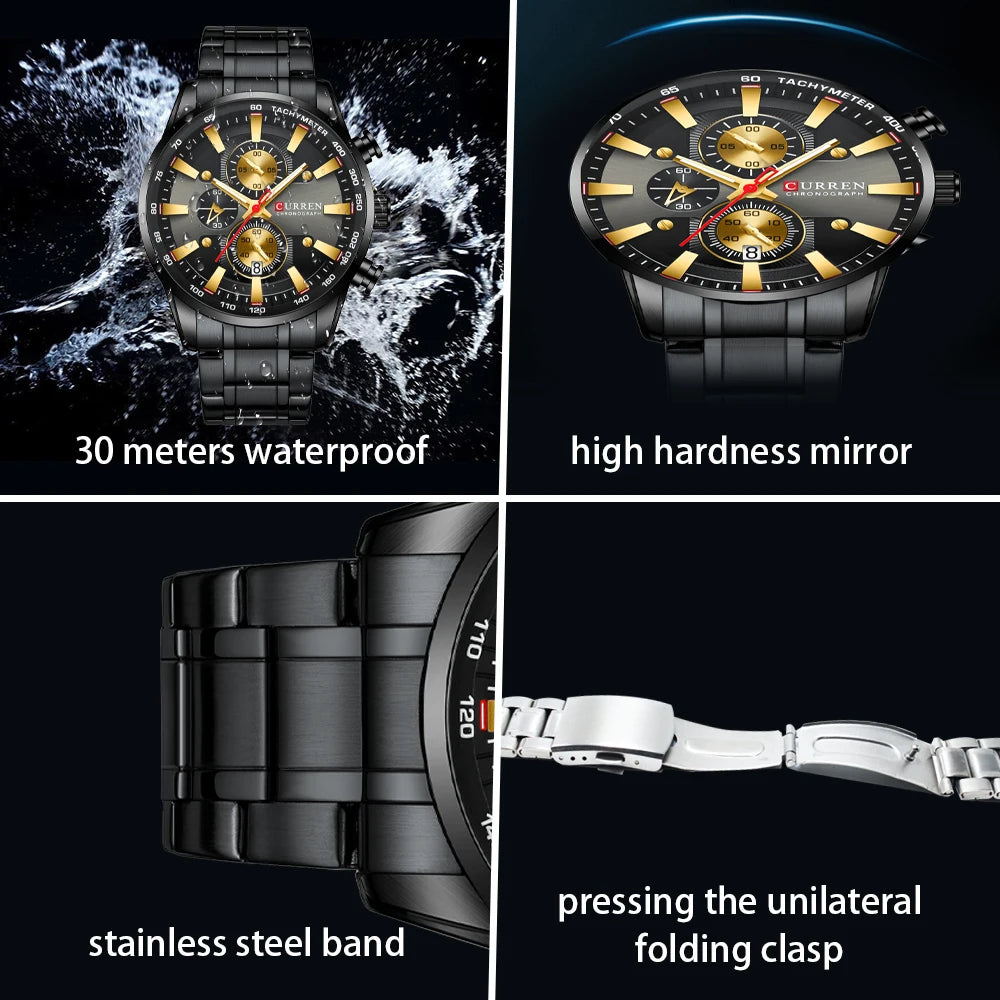 Mens Stainless Steel  Luminous Sporty Chronograph Wristwatch