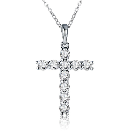 Woman's Handmade Cross Moissanite Sterling Silver Necklace