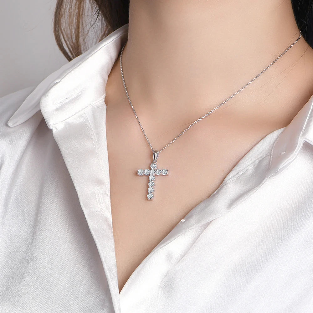 Woman's Handmade Cross Moissanite Sterling Silver Necklace