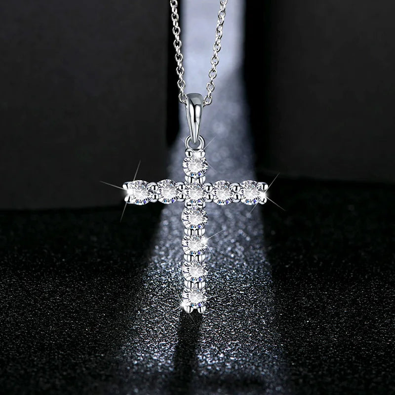 Woman's Handmade Cross Moissanite Sterling Silver Necklace