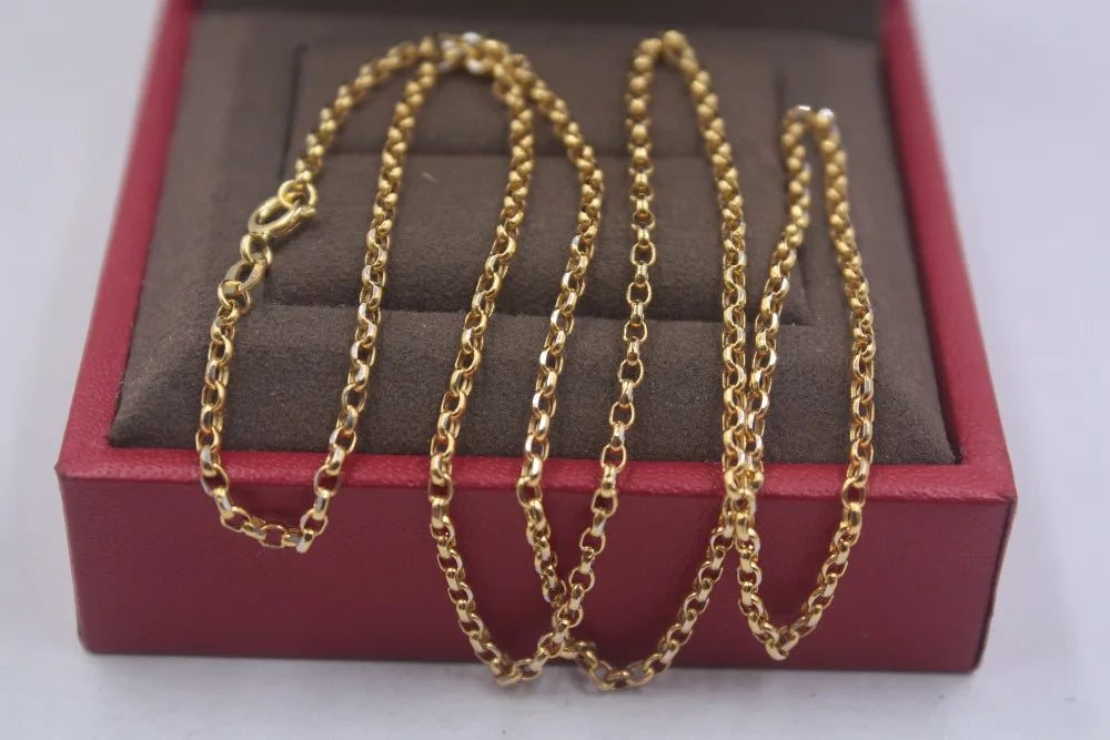 18K Solid Gold Rolo Chain Necklace Men Women 16" 18" 20" 22" 24".