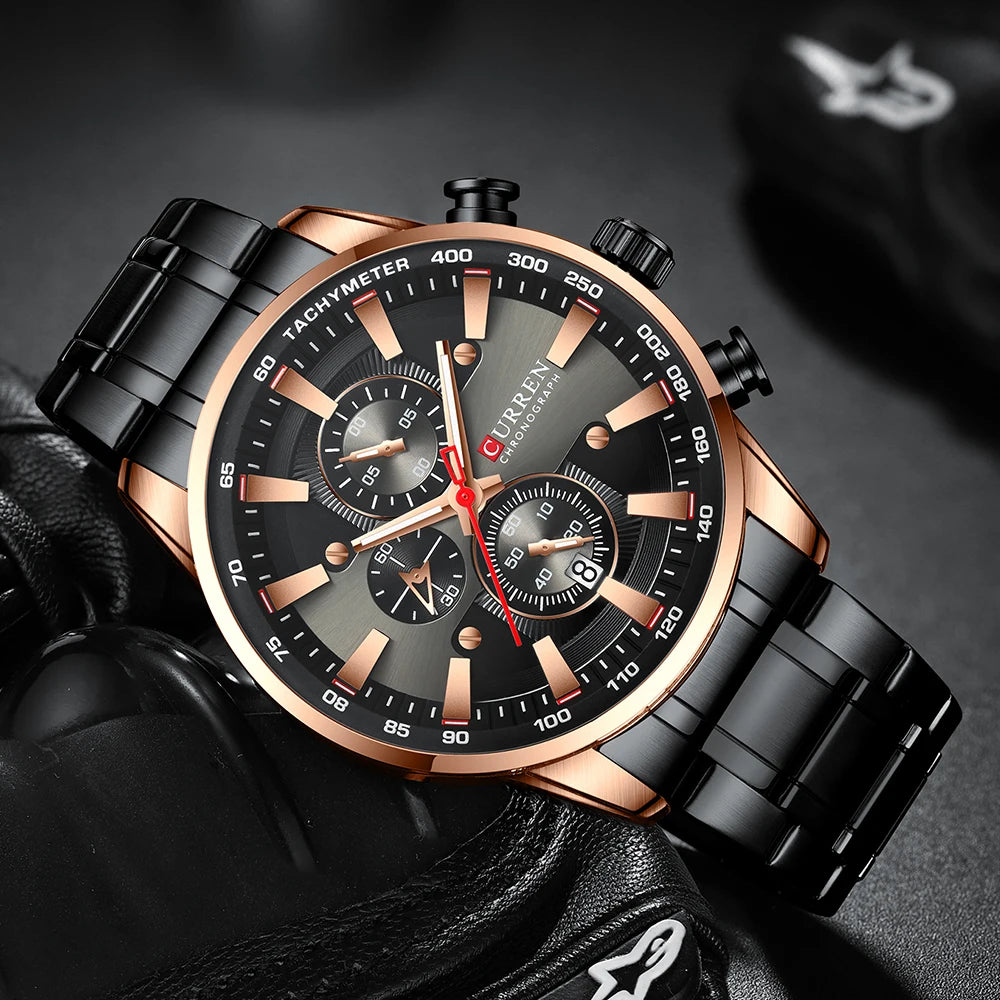 Mens Stainless Steel  Luminous Sporty Chronograph Wristwatch