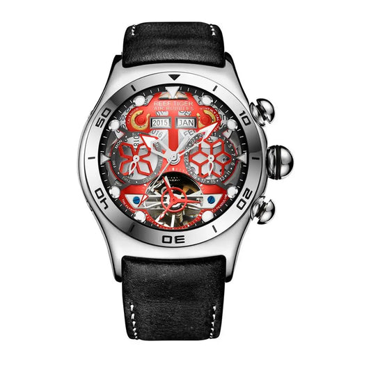 Mens Sport Watch Automatic Skeleton Watch Steel Tourbillon Watch.