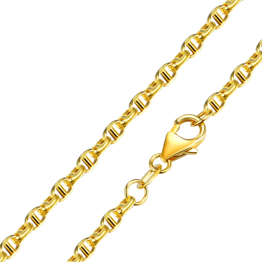 Chain Link Fashion 18K Yellow Gold Chain, Women & Men Stud Necklace.