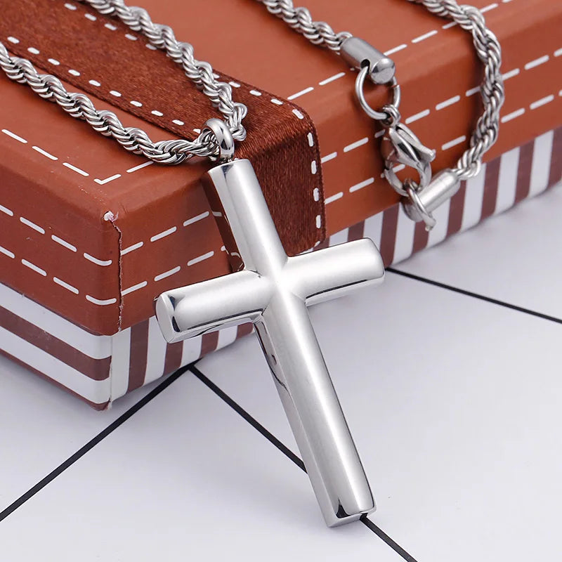 Cross Chain For Men 60cm Stainless Steel Gold ColorCross Necklace.