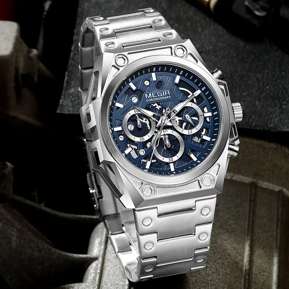 Mens Stainless Steel Dress Wrist Watch Waterproof Chronograph Quartz.