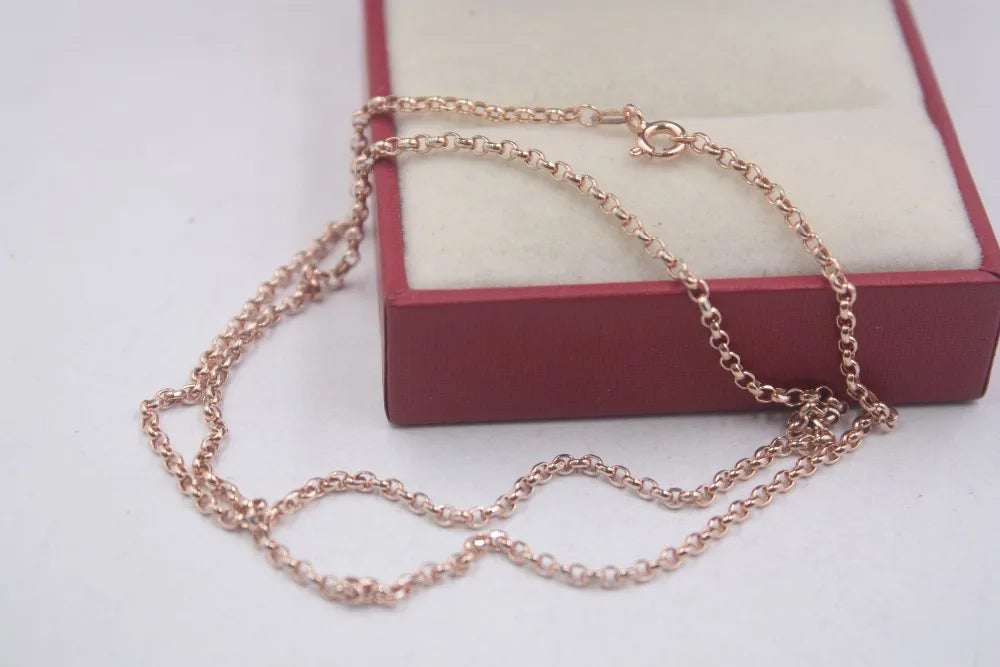 18K Solid Gold Rolo Chain Necklace Men Women 16" 18" 20" 22" 24".