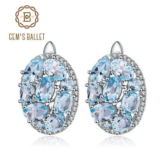 Women's Sky Blue Topaz 925 Sterling Silver Oval Clip Earring