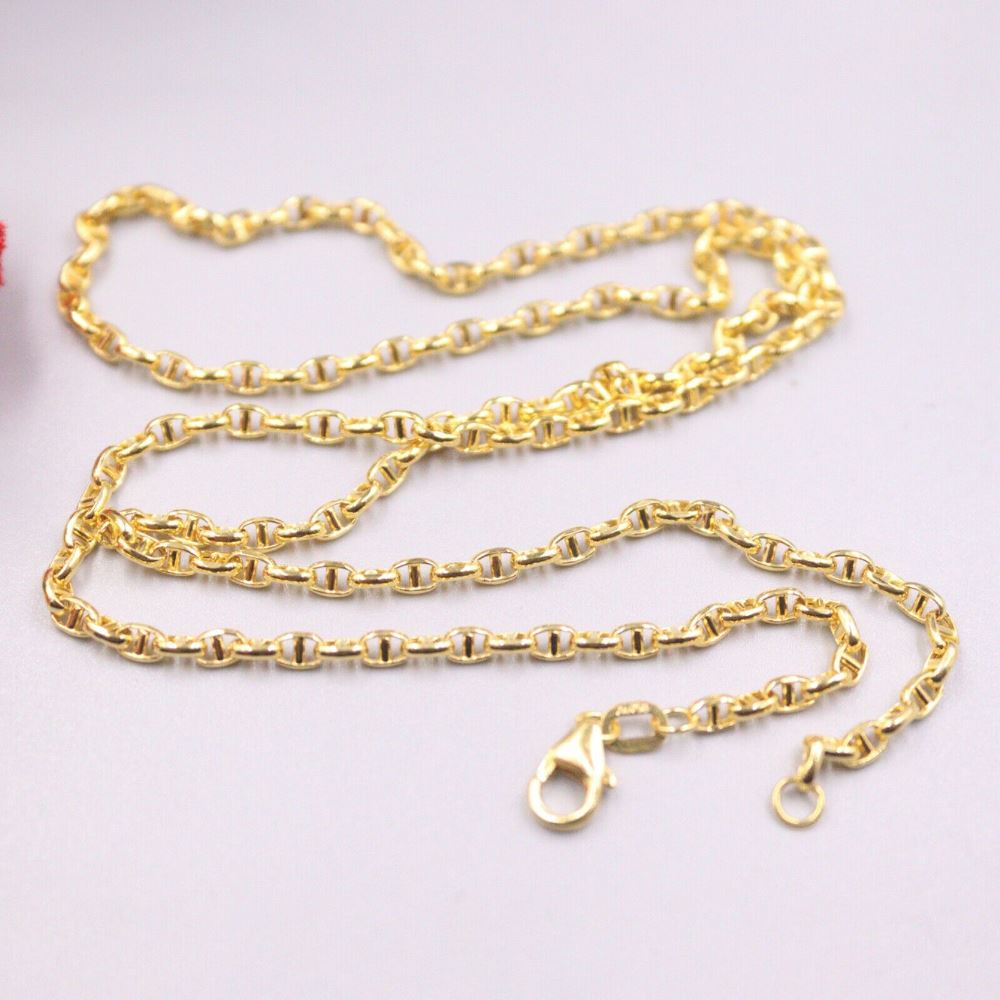 Chain Link Fashion 18K Yellow Gold Chain, Women & Men Stud Necklace.