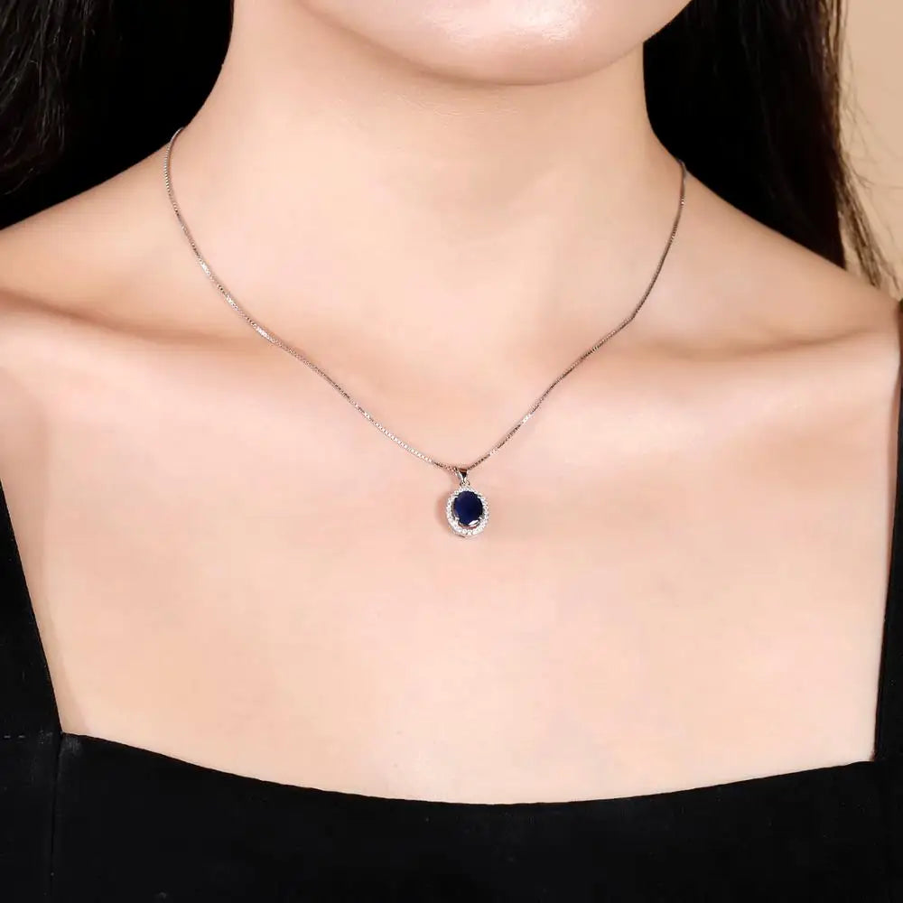 Blue Sapphire 585 14K 10K 18K Gold 925 Silver Necklace For Women.