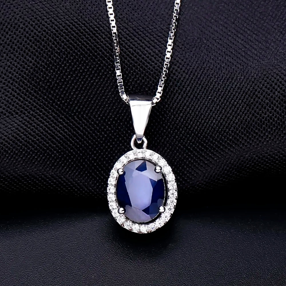 Blue Sapphire 585 14K 10K 18K Gold 925 Silver Necklace For Women.