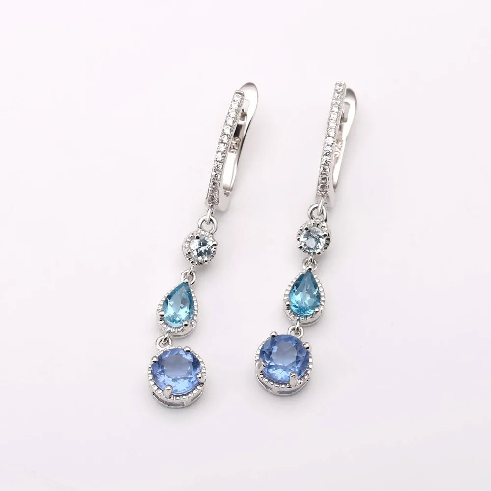 Women Color-Change Fluorite Mix Gemstone Drop Earrings