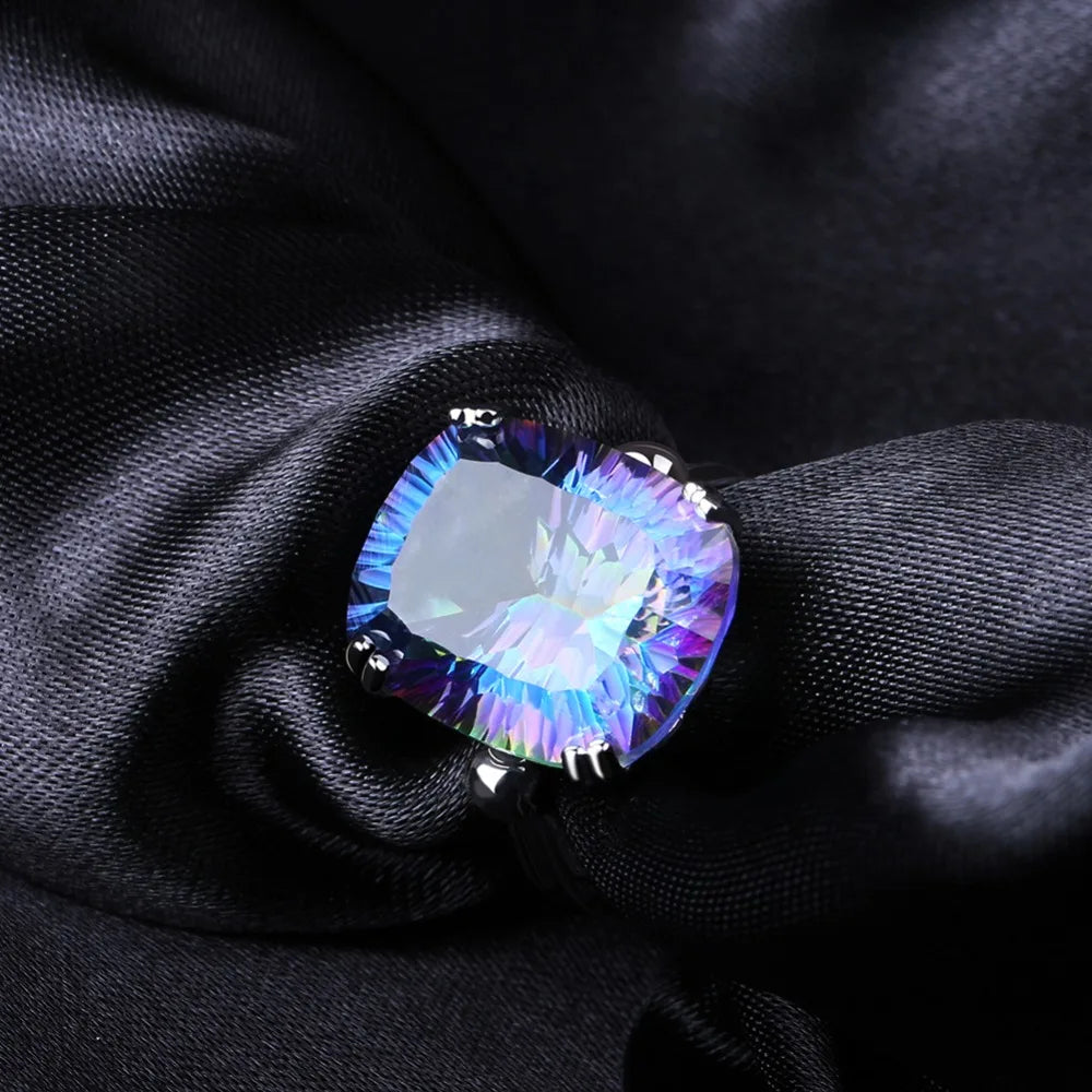 18.42Ct Rainbow Fire Mystic Topaz Ring For Women 925 Sterling Silver.