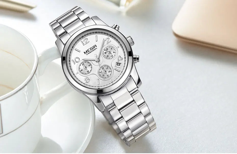 Chronograph Quartz Watches Women Top Brand Luxury Rose Gold watch.