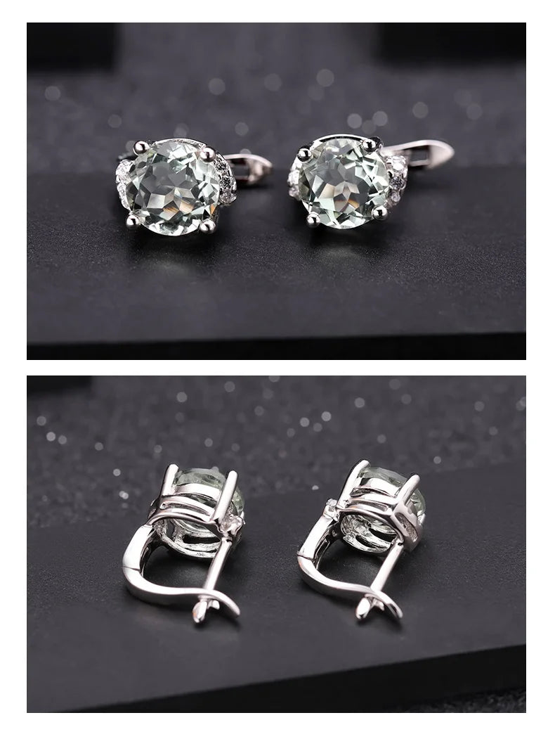 4.08t Green Amethyst Prasiolite Earrings Sterling Silver Stud Women.