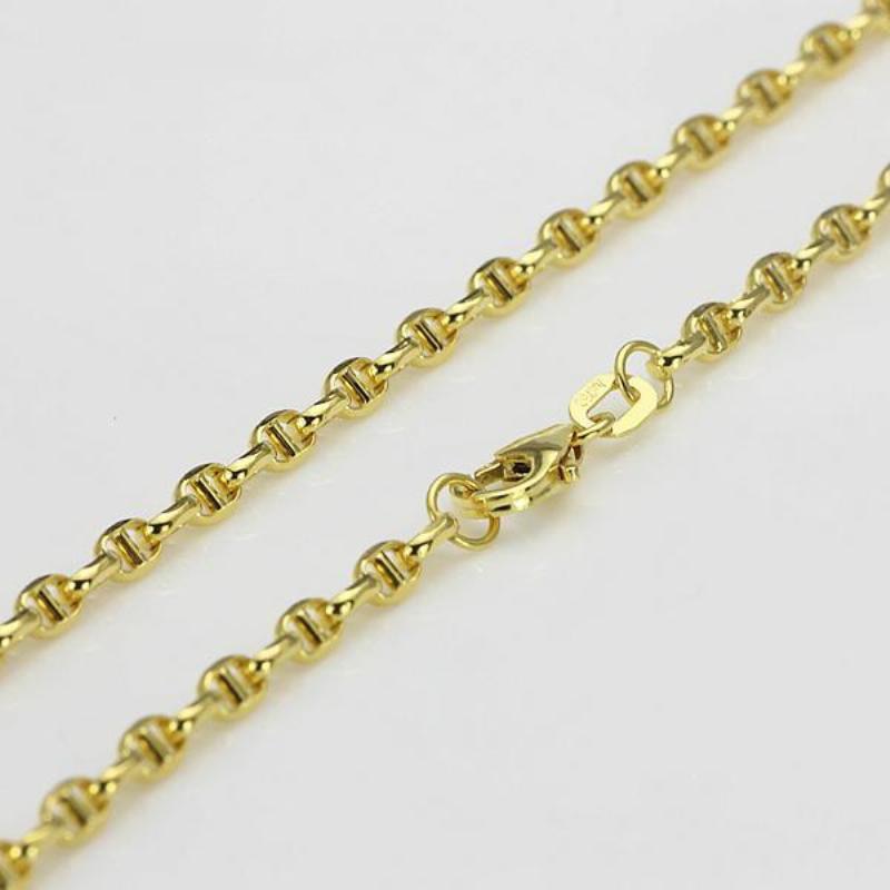 Chain Link Fashion 18K Yellow Gold Chain, Women & Men Stud Necklace.