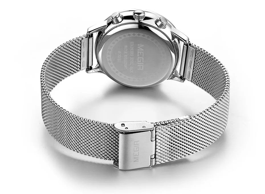 Women's Stainless Steel Mesh Bracelete Quartz Watch Chronograph Watch.