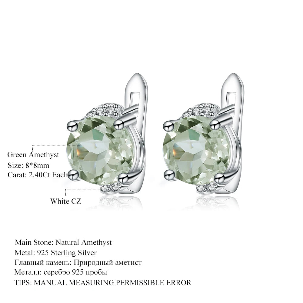 4.08t Green Amethyst Prasiolite Earrings Sterling Silver Stud Women.