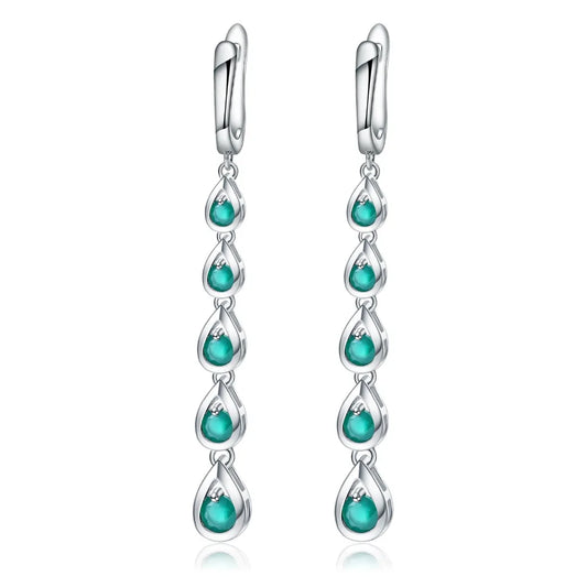 Sterling Silver Drop Earrings Green Agate Gemstone Earrings