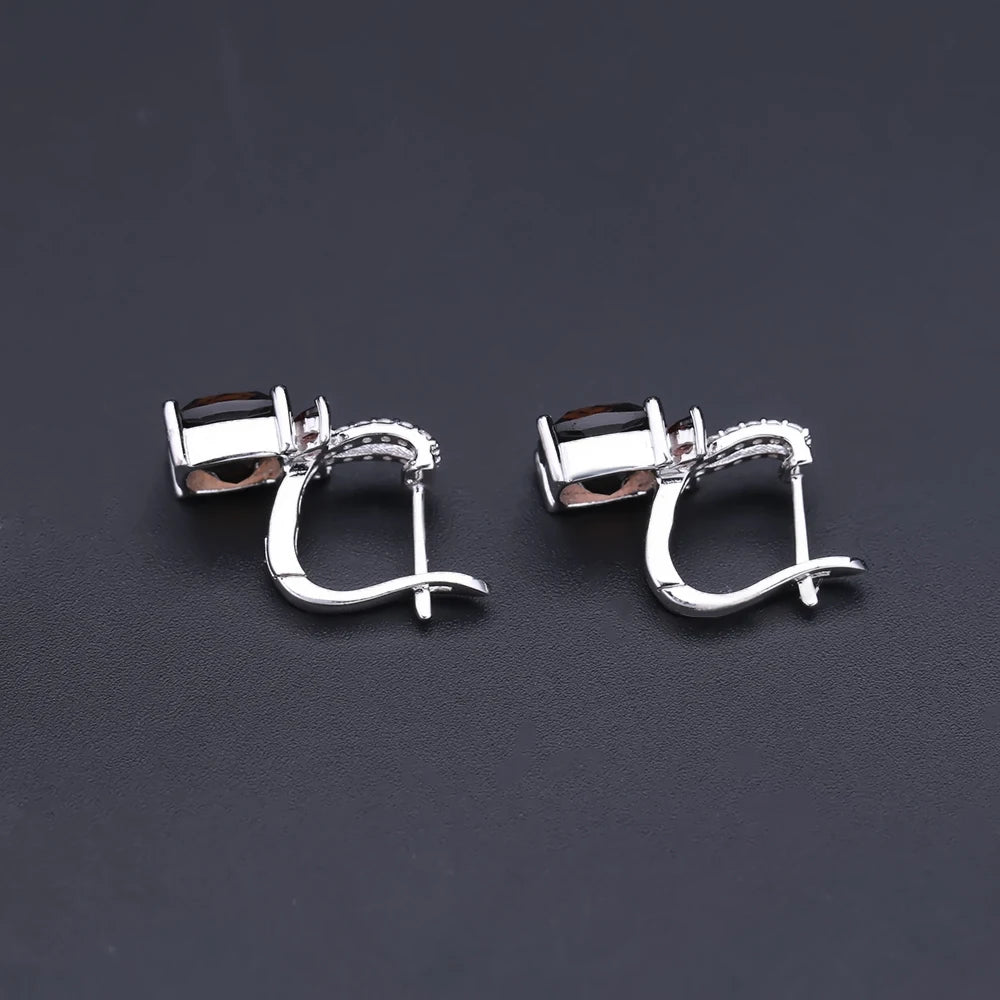 2.2ct Smoky Quartz 925 Sterling Silver Clip Earrings For Women.