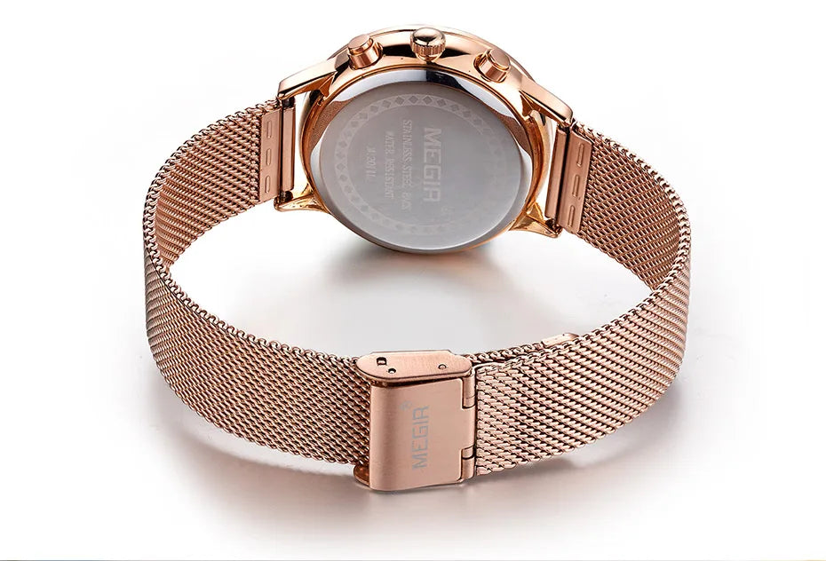 Women's Stainless Steel Mesh Bracelete Quartz Watch Chronograph Watch.