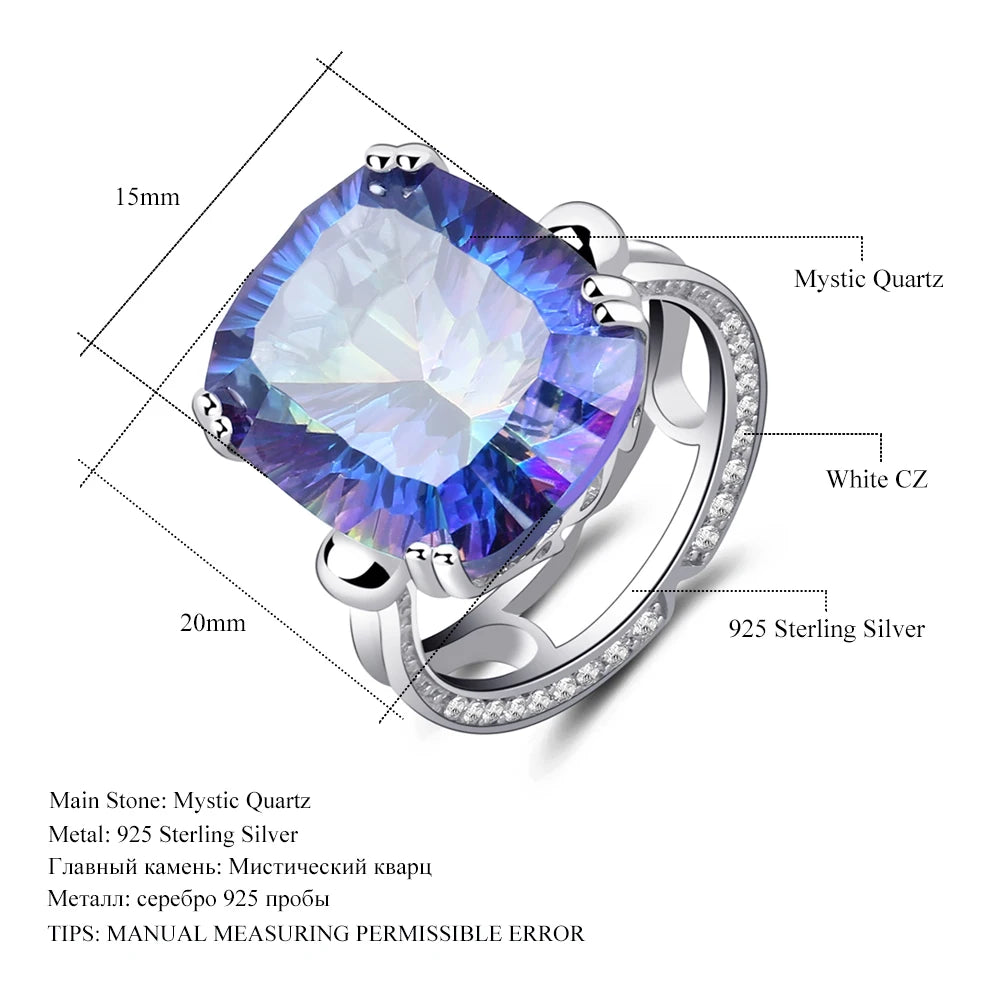 18.42Ct Rainbow Fire Mystic Topaz Ring For Women 925 Sterling Silver.