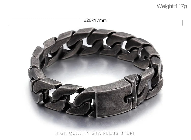 Bike Chain Bracelets Men 25mm Width Stainless Steel Brushed Link.