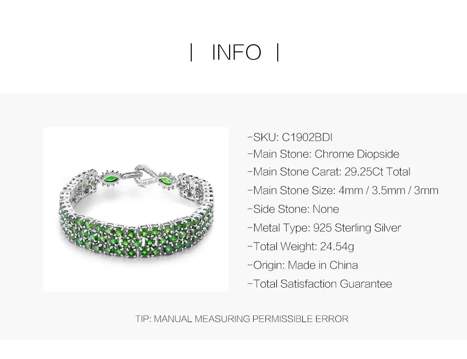 29.25Ct Chrome Diopside Gemstone Chain Link Bracelets For Women.