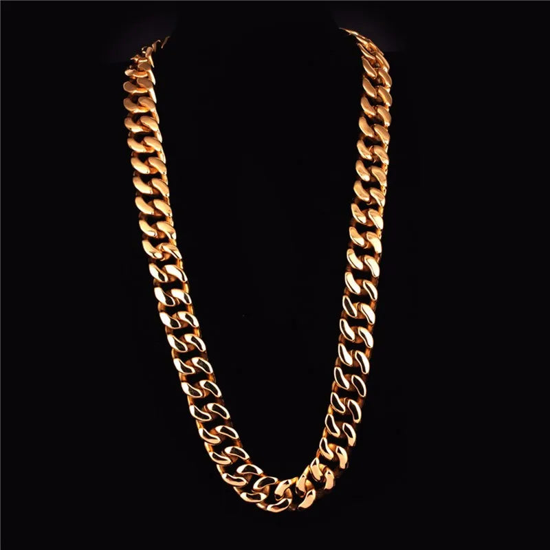 70cm Long Cuban Chain Necklace Stainless Steel Dubai Gold Color.