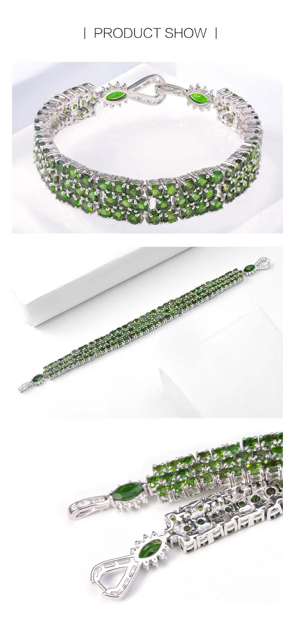 29.25Ct Chrome Diopside Gemstone Chain Link Bracelets For Women.