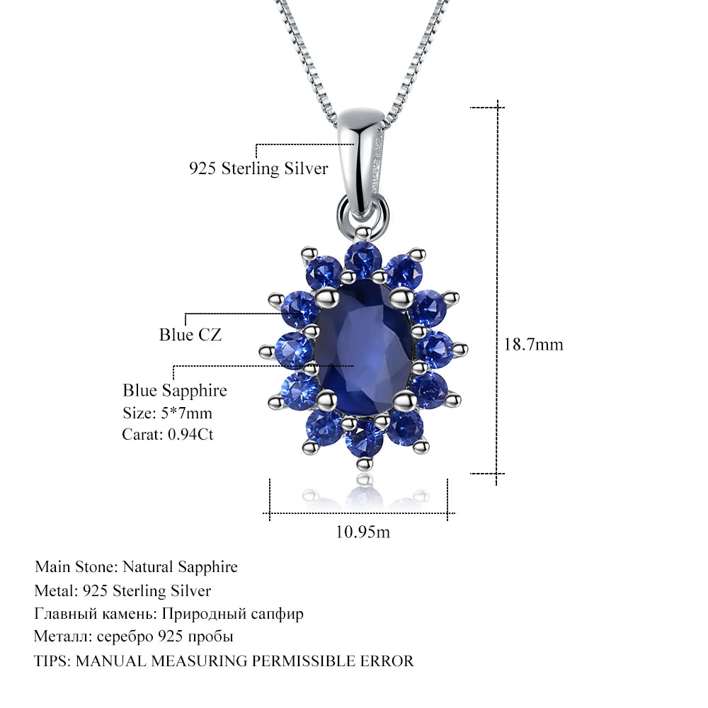 0.94Ct Blue Sapphire 585 14K 10K 18K Gold 925 Silver Womans Necklace.