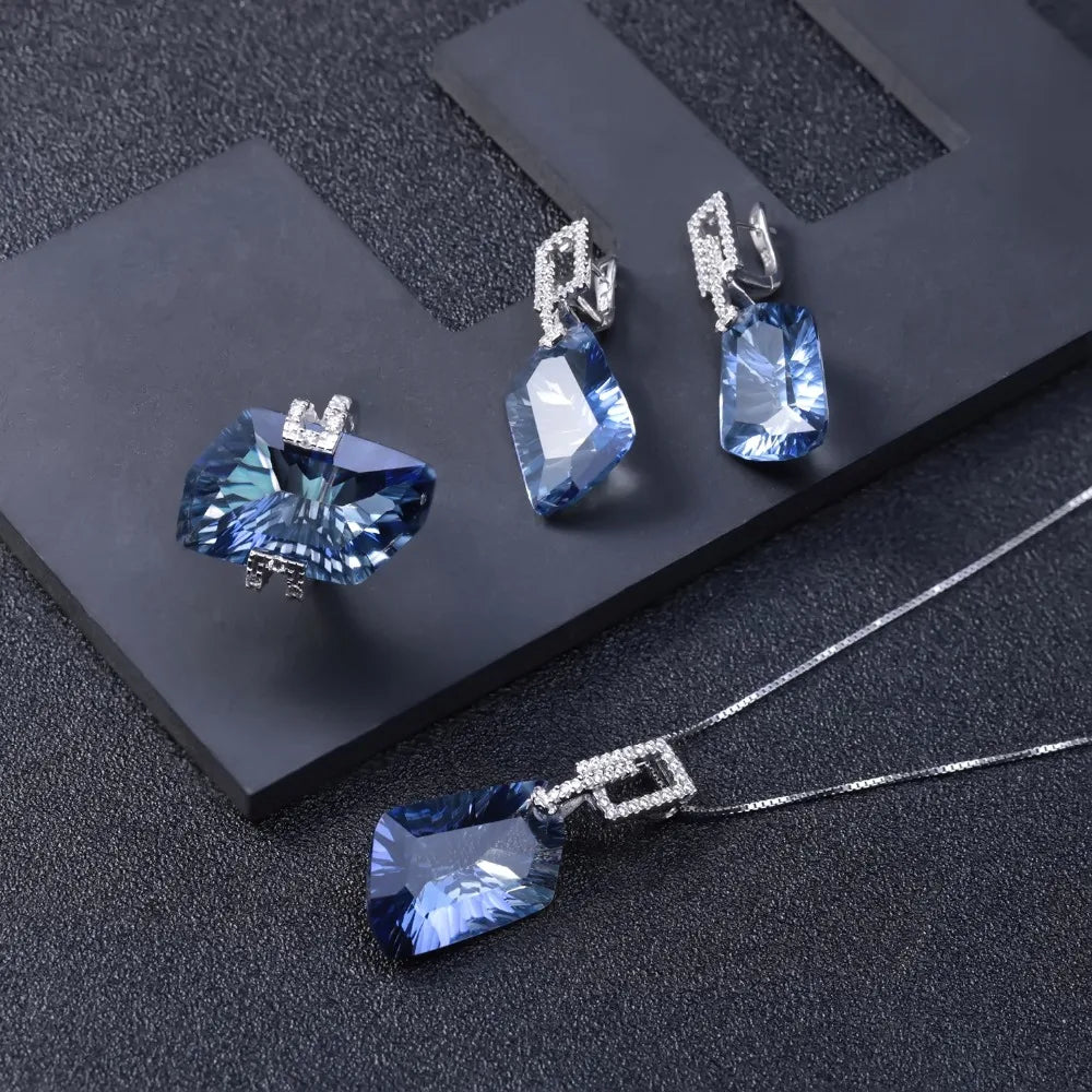 42.40Ct Iolite Blue Mystic Drop Earrings 925 Sterling Silver, Women