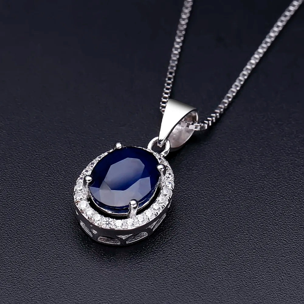 Blue Sapphire 585 14K 10K 18K Gold 925 Silver Necklace For Women.