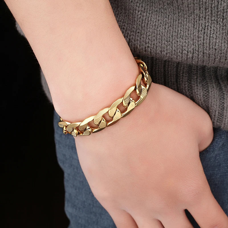 Male Curb Cuban Link Chain Bracelet For Men Stainless Steel