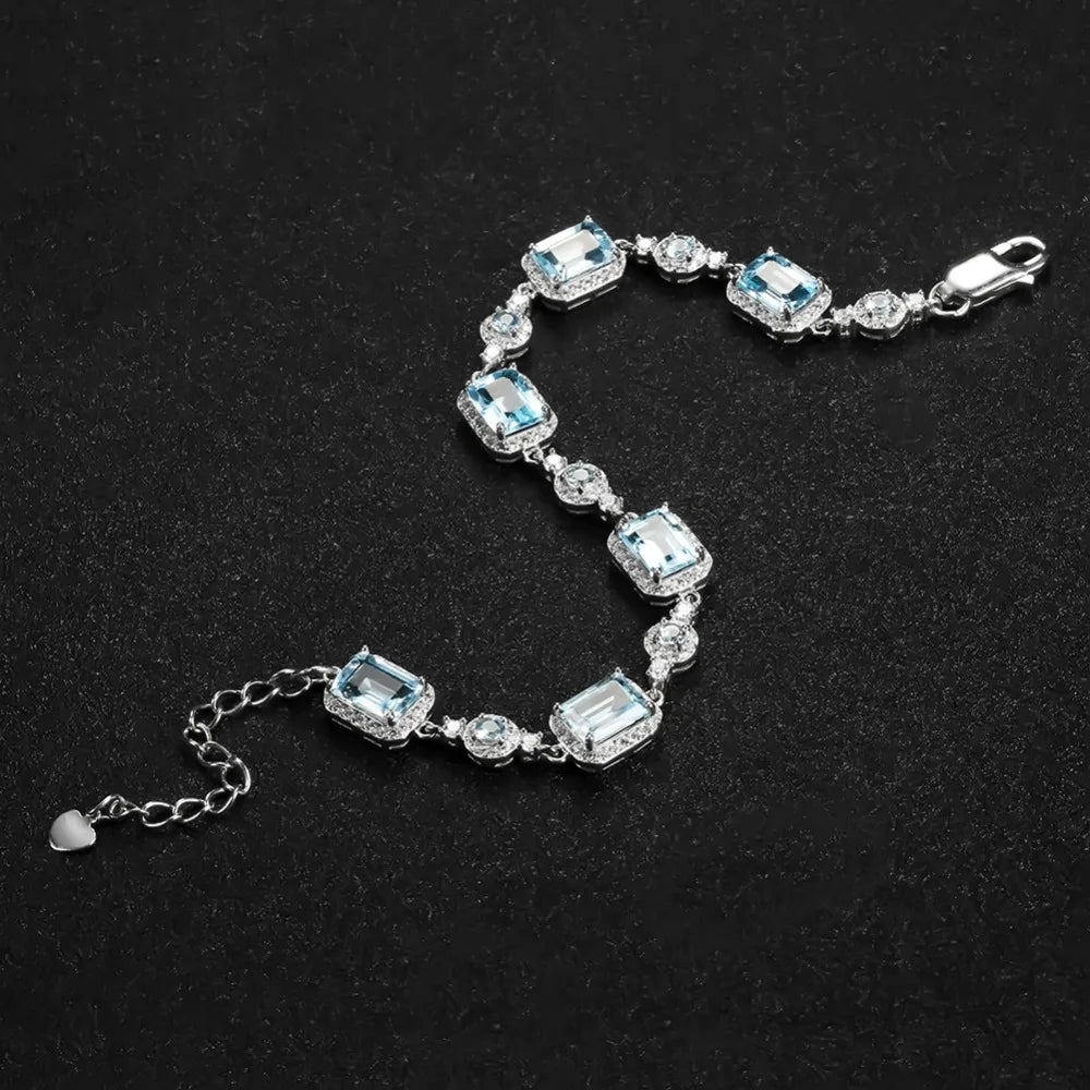 19.01Ct Sky Blue Topaz Bracelet Sterling Silver Gemstone for Women.