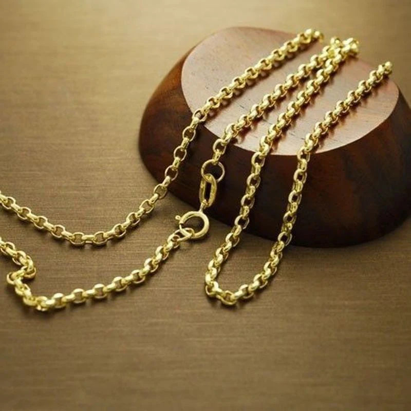 18K Solid Gold Rolo Chain Necklace Men Women 16" 18" 20" 22" 24".