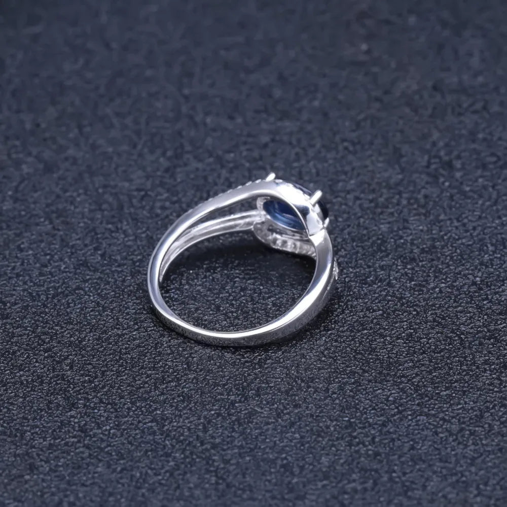 Women's  Sterling Silver Oval Blue Sapphire Gemstone Ring