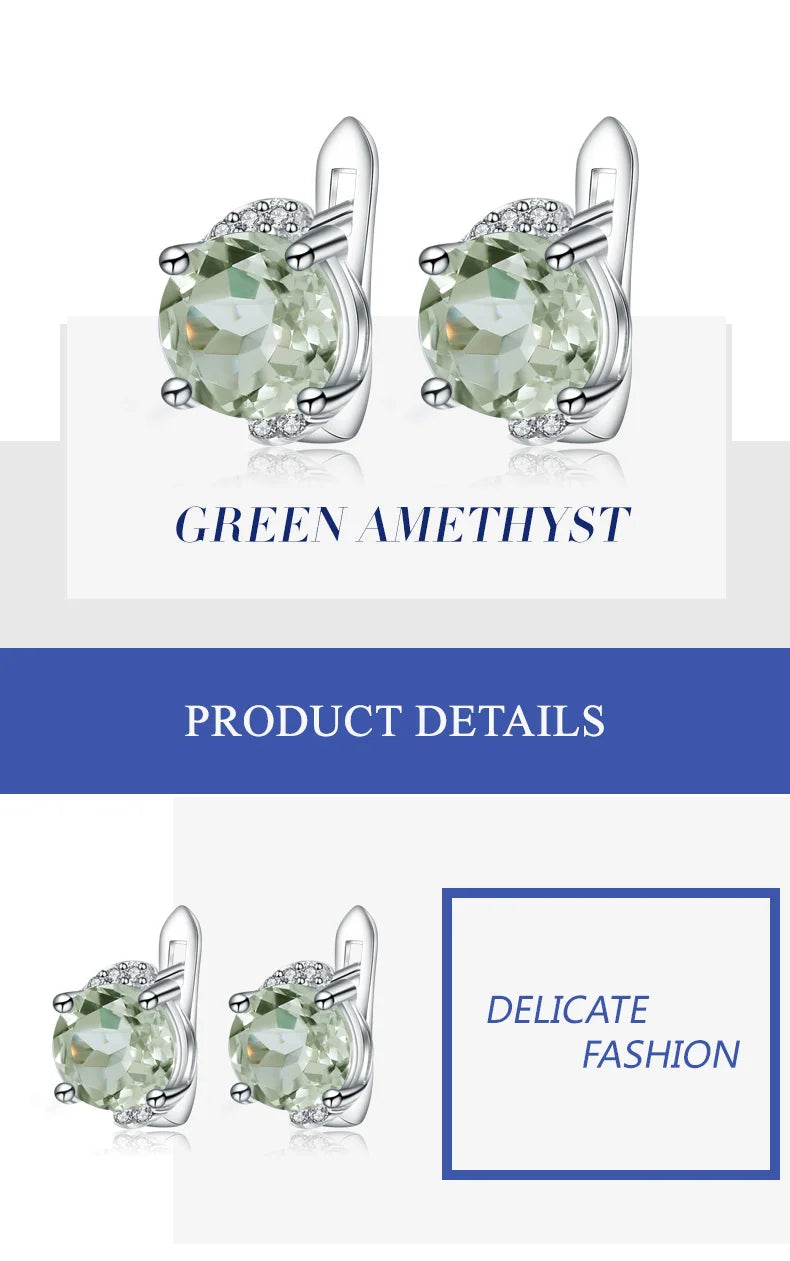 4.08t Green Amethyst Prasiolite Earrings Sterling Silver Stud Women.