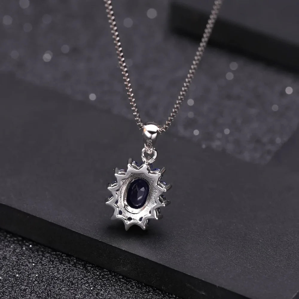 0.94Ct Blue Sapphire 585 14K 10K 18K Gold 925 Silver Womans Necklace.