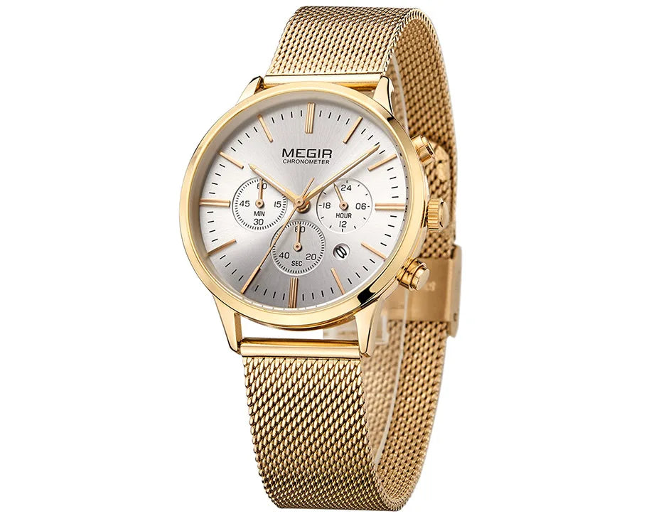 Women's Stainless Steel Mesh Bracelete Quartz Watch Chronograph Watch.