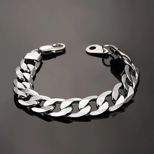 Male Curb Cuban Link Chain Bracelet For Men Stainless Steel