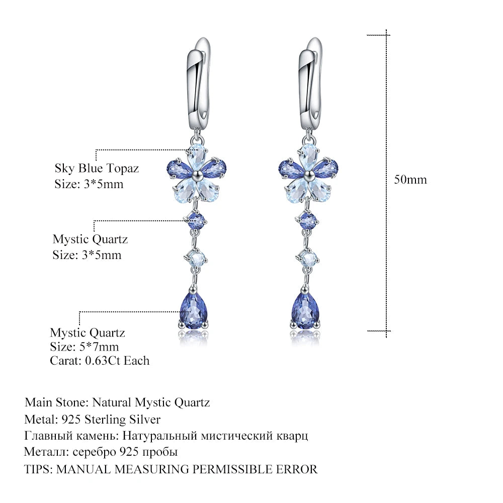 Iolite Mystic Sky Blue Topaz Silver Flower Drop Earrings
