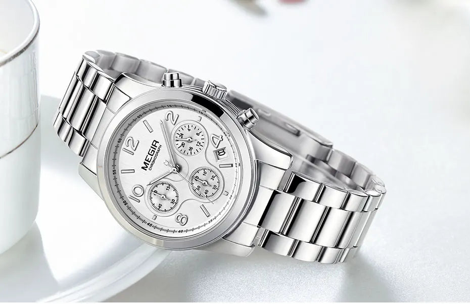 Chronograph Quartz Watches Women Top Brand Luxury Rose Gold watch.