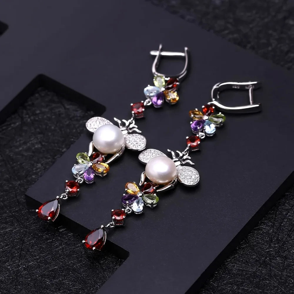 Women's Sterling Silver Flower Freshwater Pearl Earrings